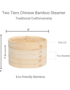 Vaporera de Bambú China JapanBargain 20 cm 2 Cestas Apilables 2