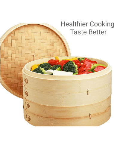 Vaporera de Bambú China JapanBargain 20 cm 2 Cestas Apilables