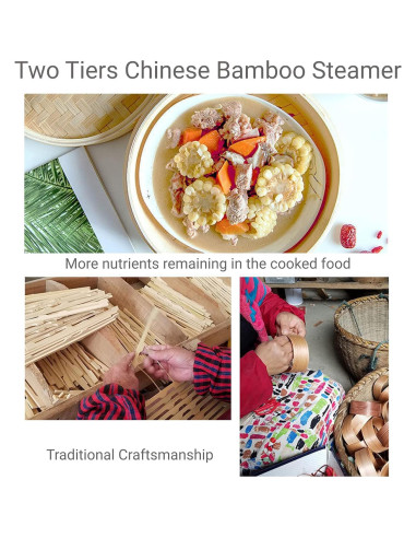 Vaporera de Bambú China JapanBargain 20 cm 2 Cestas Apilables