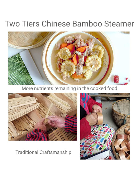 Vaporera de Bambú China JapanBargain 20 cm 2 Cestas Apilables