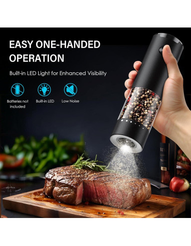 Juego de Molinillos Eléctricos de Sal y Pimienta GEMII Negro