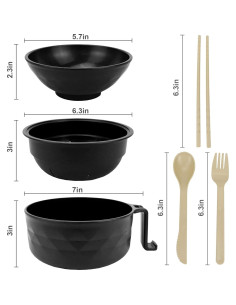 Tazón para Ramen Anyfeel 680ml con Palillos y Cuchara Negro 2