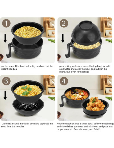 Tazón para Ramen Anyfeel 680ml con Palillos y Cuchara Negro