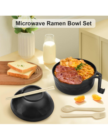 Tazón para Ramen Anyfeel 680ml con Palillos y Cuchara Negro