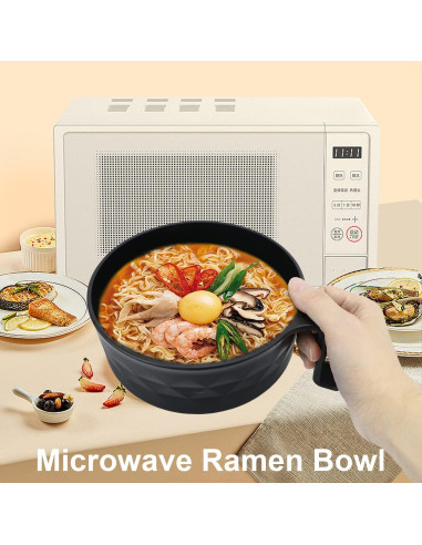 Tazón para Ramen Anyfeel 680ml con Palillos y Cuchara Negro