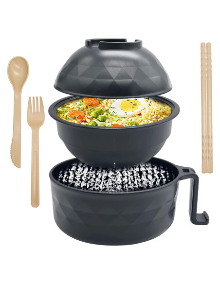 Juego de Tazones de Ramen Lshfwn 3 Piezas Negro 1000ml