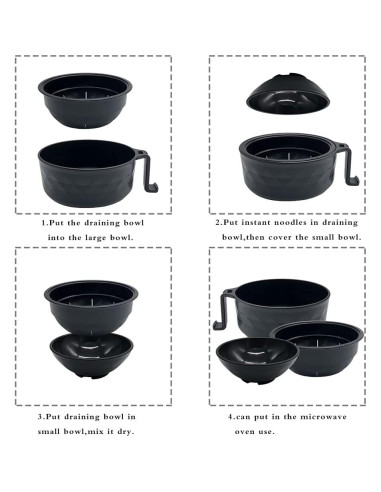 Juego de Tazones de Ramen Lshfwn 3 Piezas Negro 1000ml