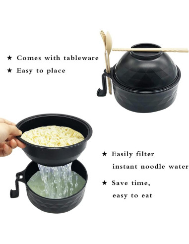 Juego de Tazones de Ramen Lshfwn 3 Piezas Negro 1000ml