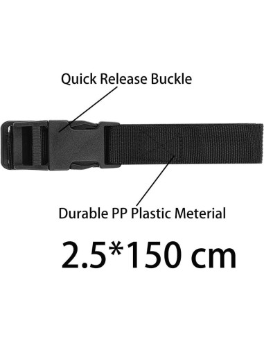 6 Correas de Equipaje AROGEAR Nylon 150cm Negro Hebilla Rápida