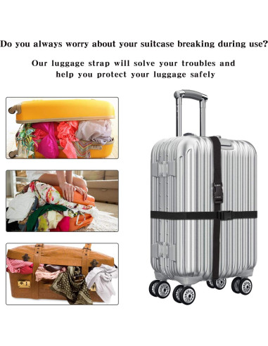 6 Correas de Equipaje AROGEAR Nylon 150cm Negro Hebilla Rápida