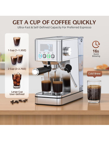 Máquina de Espresso LERTIN EM626 20 Bar con Espumador 1.7L