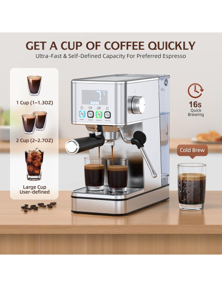 Máquina de Espresso LERTIN EM626 20 Bar con Espumador 1.7L