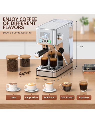 Máquina de Espresso LERTIN EM626 20 Bar con Espumador 1.7L