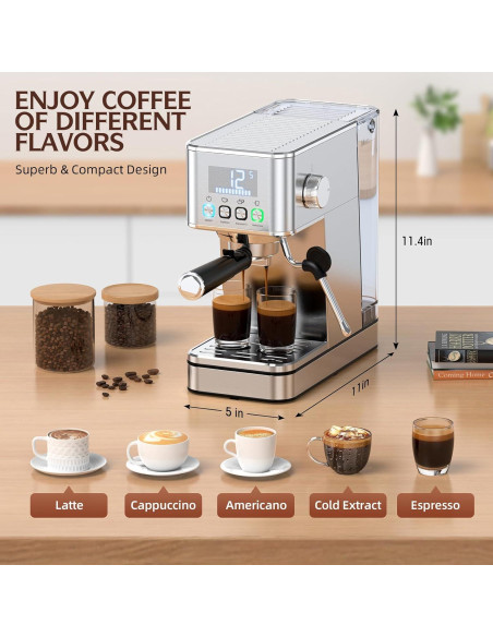 Máquina de Espresso LERTIN EM626 20 Bar con Espumador 1.7L