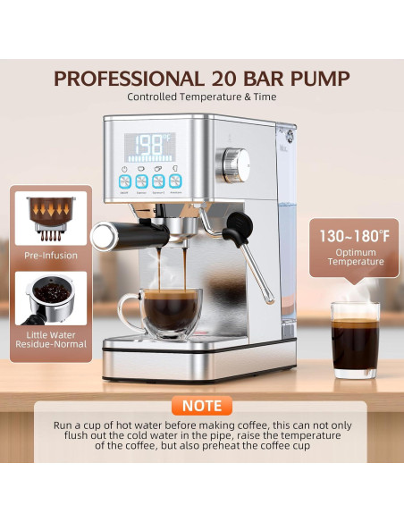 Máquina de Espresso LERTIN EM626 20 Bar con Espumador 1.7L