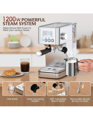Máquina de Espresso LERTIN EM626 20 Bar con Espumador 1.7L