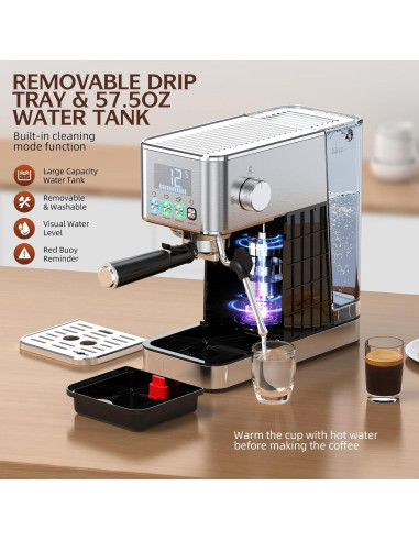 Máquina de Espresso LERTIN EM626 20 Bar con Espumador 1.7L