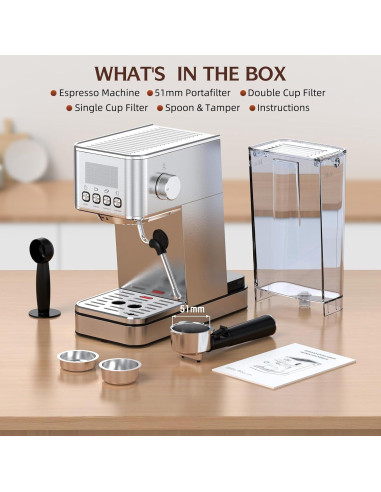 Máquina de Espresso LERTIN EM626 20 Bar con Espumador 1.7L