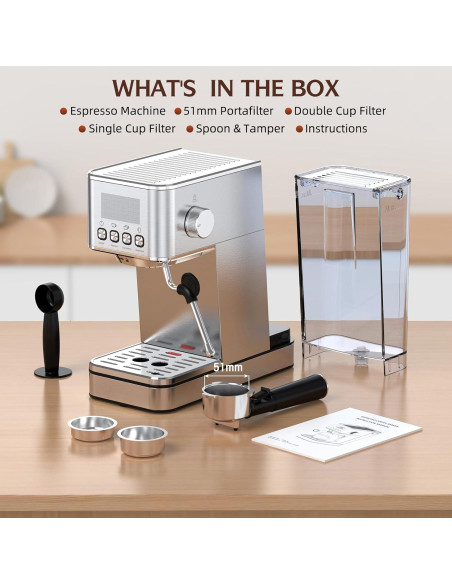 Máquina de Espresso LERTIN EM626 20 Bar con Espumador 1.7L