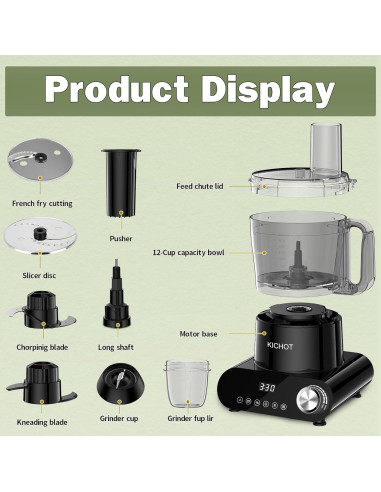 Procesador de Alimentos KICHOT E04 12 Tazas 600W Negro