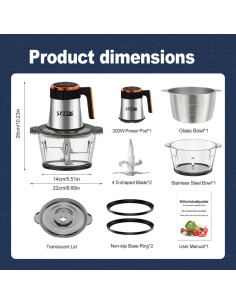 Procesador de Alimentos SPZTJK 300W 5 Velocidades 2 Tazones 2