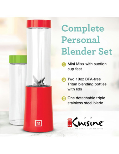 Licuadora Personal Euro Cuisine MM1R Compacta 150W 295ml Roja