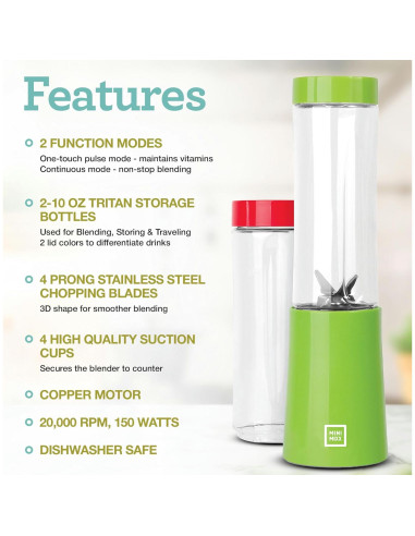 Licuadora Personal Euro Cuisine MM1R Compacta 150W 295ml Roja