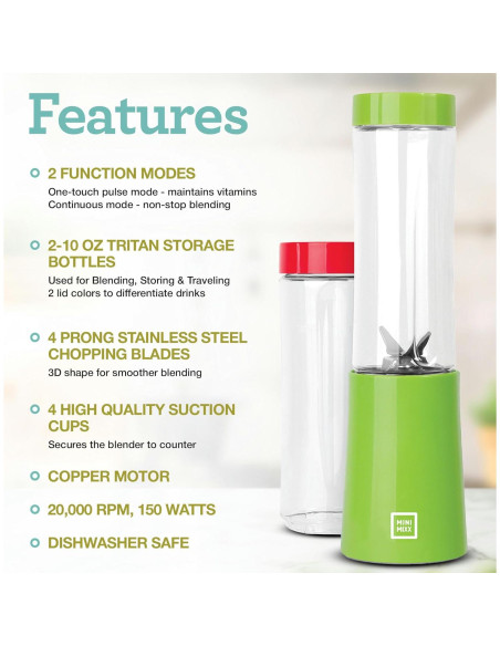 Licuadora Personal Euro Cuisine MM1R Compacta 150W 295ml Roja