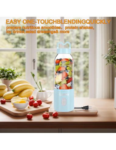 Mezclador Personal Portátil LEZAA 175W 6 Cuchillas Acero Inoxidable Azul