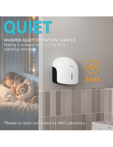 Secador de Manos AIKE AK2637 Blanco, Bajo Ruido, 1500W