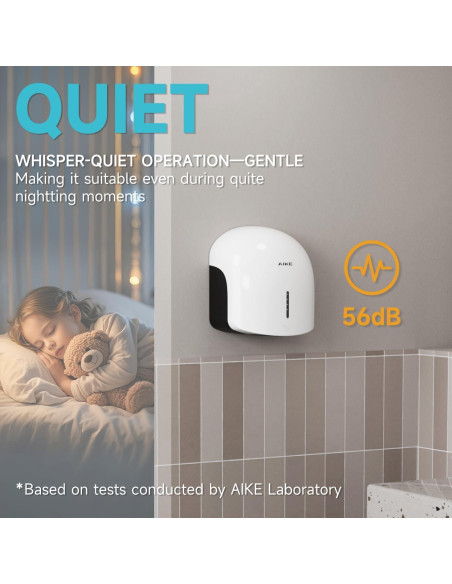 Secador de Manos AIKE AK2637 Blanco, Bajo Ruido, 1500W