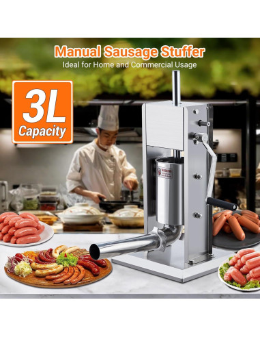 Rellenador de Salchichas GarveeHome 3L Acero Inoxidable Doble Velocidad