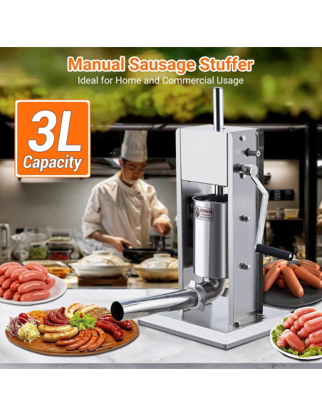 Rellenador de Salchichas GarveeHome 3L Acero Inoxidable Doble Velocidad