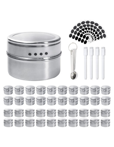 Juego de 40 Latas Magnéticas para Especias LECEHIVO con Etiquetas