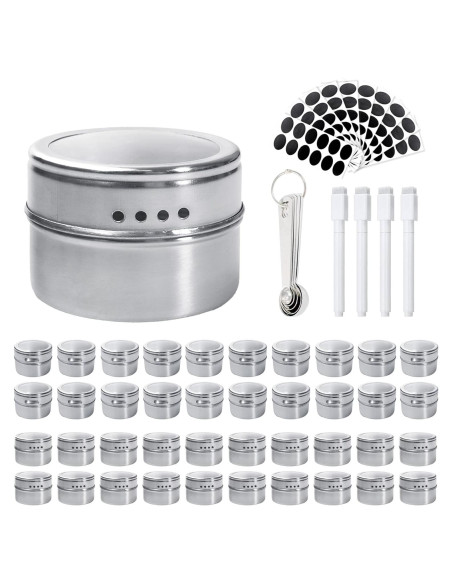 Juego de 40 Latas Magnéticas para Especias LECEHIVO con Etiquetas