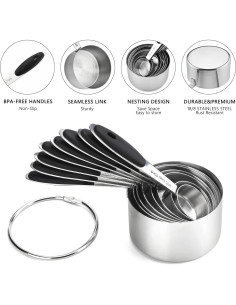 Juego de Tazas y Cucharas Medidoras YAMOLIN Acero Inoxidable 2