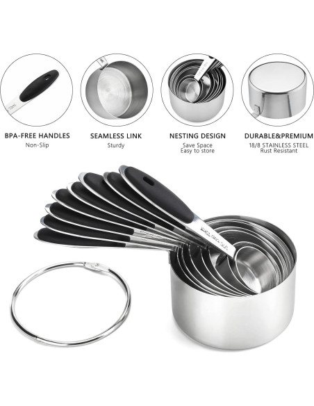 Juego de Tazas y Cucharas Medidoras YAMOLIN Acero Inoxidable