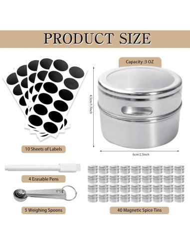 Juego de 40 Latas Magnéticas para Especias LECEHIVO con Etiquetas