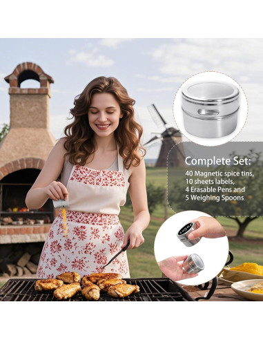 Juego de 40 Latas Magnéticas para Especias LECEHIVO con Etiquetas