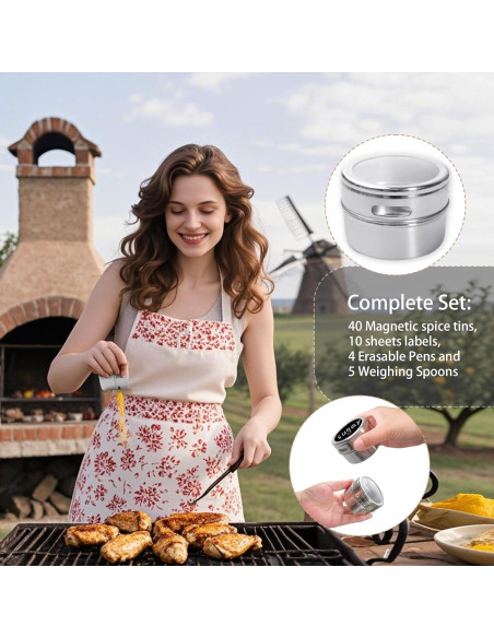 Juego de 40 Latas Magnéticas para Especias LECEHIVO con Etiquetas