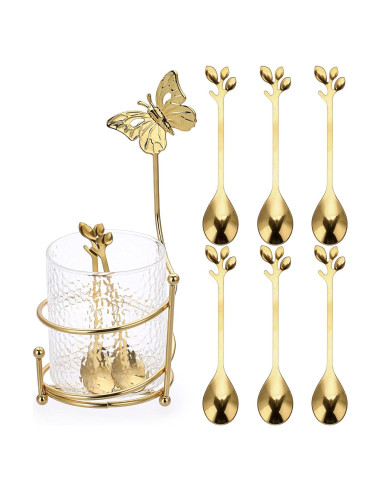 Juego de Cucharas de Café ELLDOO con Soporte de Vidrio - 8 Piezas