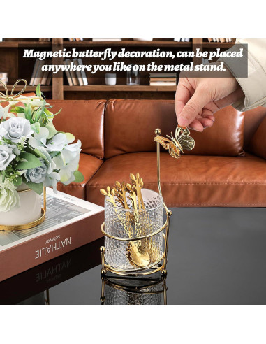 Juego de Cucharas de Café ELLDOO con Soporte de Vidrio - 8 Piezas