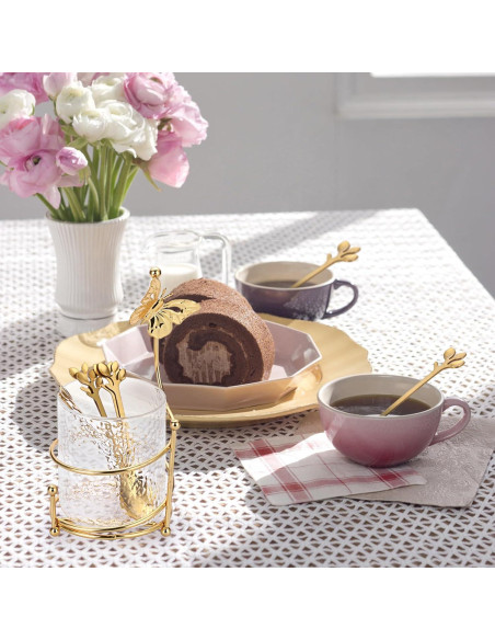 Juego de Cucharas de Café ELLDOO con Soporte de Vidrio - 8 Piezas