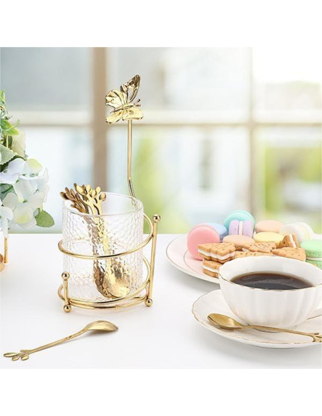 Juego de Cucharas de Café ELLDOO con Soporte de Vidrio - 8 Piezas