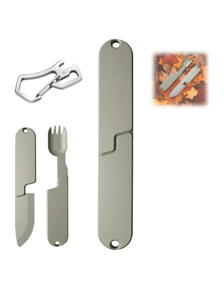 Juego de Utensilios de Camping 2 en 1 Genérico - Tenedor y Cuchara Plegables de Acero Inoxidable