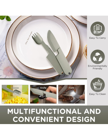 Juego de Utensilios de Camping 2 en 1 Genérico - Tenedor y Cuchara Plegables de Acero Inoxidable