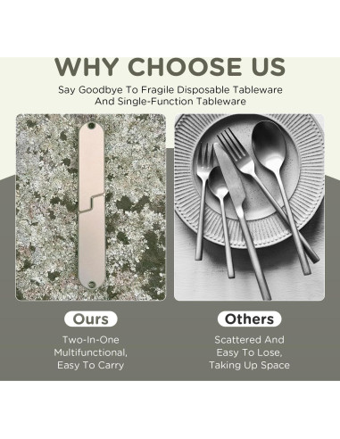 Juego de Utensilios de Camping 2 en 1 Genérico - Tenedor y Cuchara Plegables de Acero Inoxidable