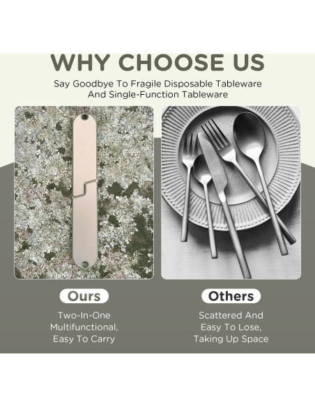 Juego de Utensilios de Camping 2 en 1 Genérico - Tenedor y Cuchara Plegables de Acero Inoxidable