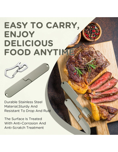 Juego de Utensilios de Camping 2 en 1 Genérico - Tenedor y Cuchara Plegables de Acero Inoxidable