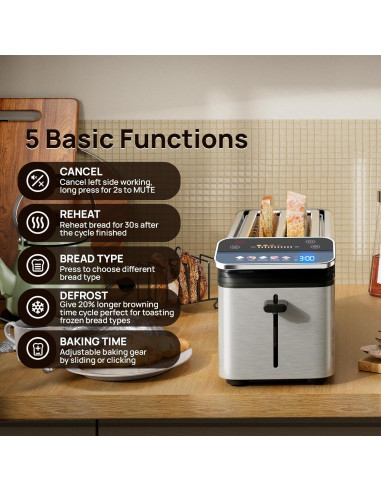 Tostadora de 4 Rebanadas Whall KST088 Acero Inoxidable Táctil